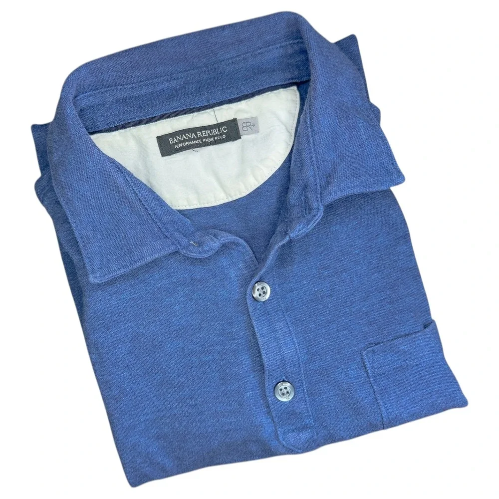 Banana Republic Performance Pique Polo Shirt Mens Med Blue Cotton BR+ Rugby Golf